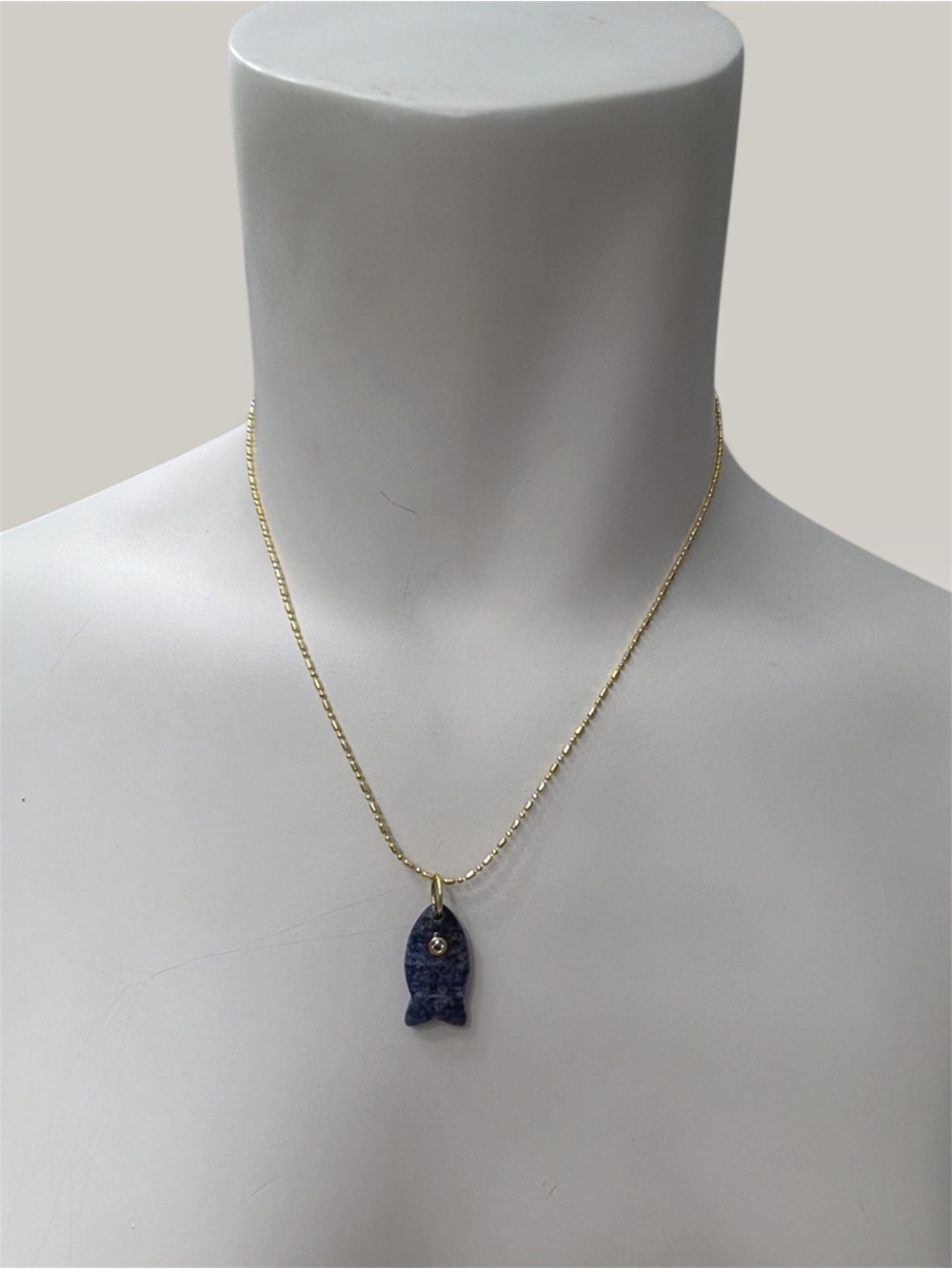 Gold Chain Necklace with Blue Fish Pendant